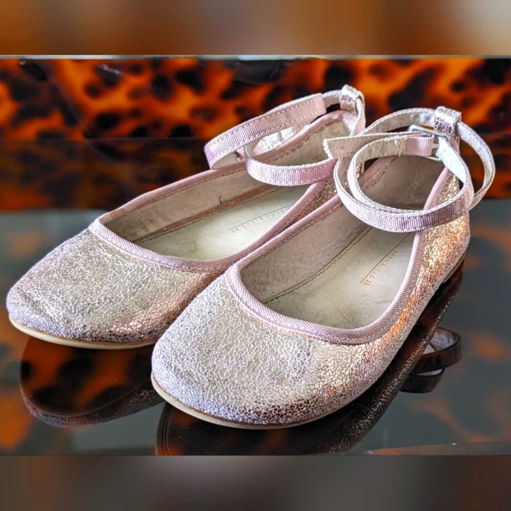 ZARA Girls Rose Gold Ankle Strap Ballet Flats 28